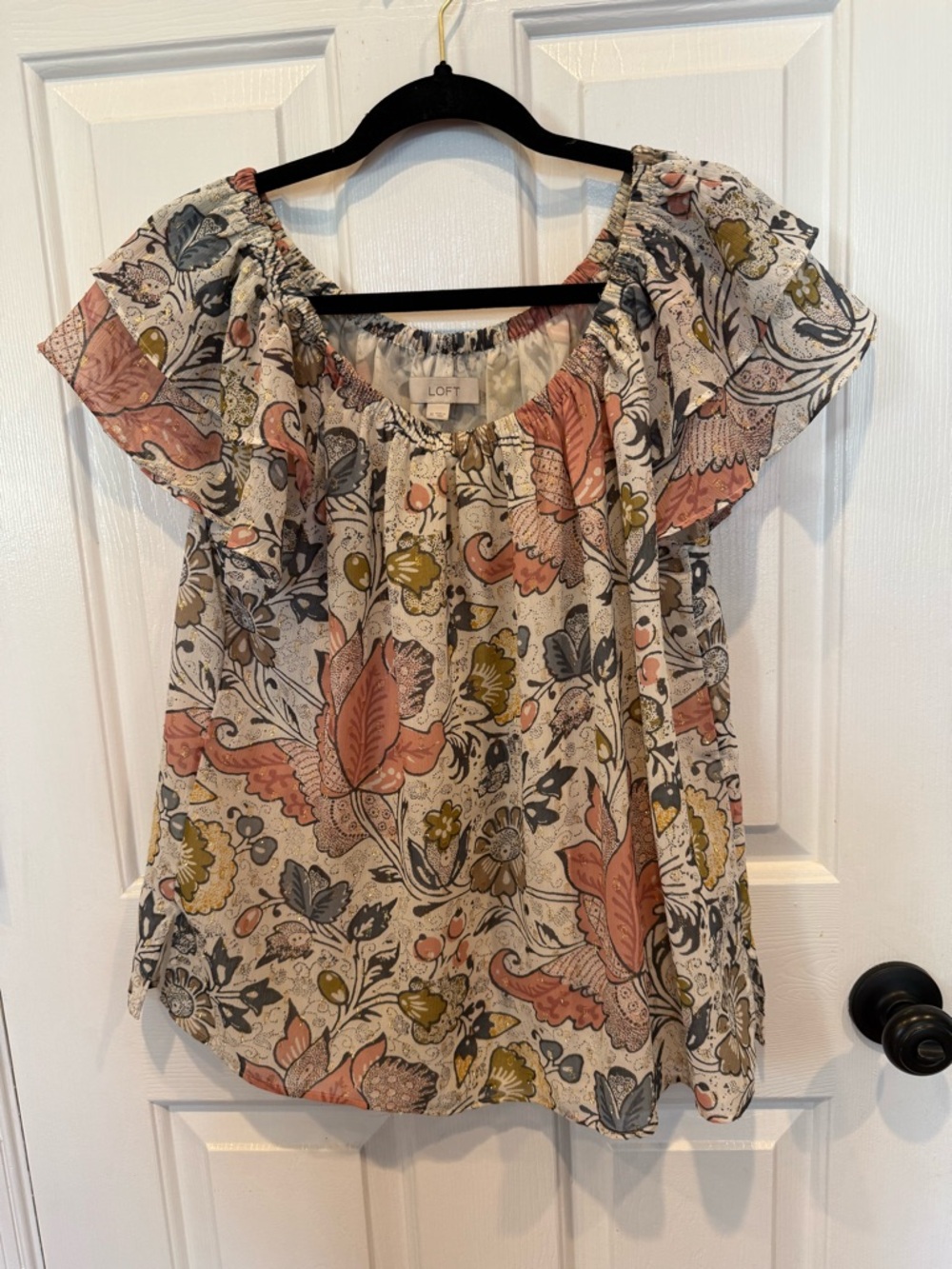 LOFT Floral Peasant Blouse in Blush, Olive & Slate